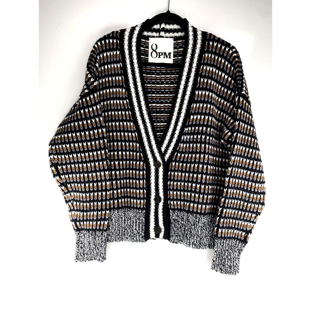 8pm Mara Cardigan Sweater Size M Medium Wool In Grigio Melange Made In Italy